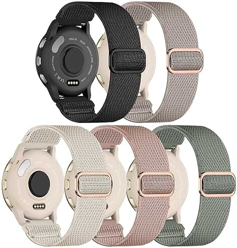 Kollody 5 Pack Nylon Watch Bands Compatible with Garmin Venu 3S/Venu 4(41mm)/2S/Forerunner 265S 42mm,18mm Soft Stretchy Sport Strap for Garmin Vivoactive 4S 40mm/Forerunner 255S 41mm Women Men - Product Image