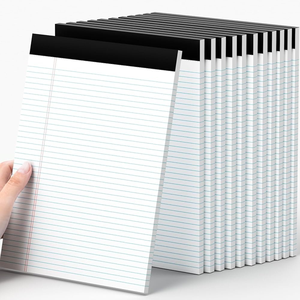 AILZFEI 12 Pack of Legal Pads 8.5 x 11.75 College Ruled Notebook White Paper Note Pad Narrow Ruled 30 Sheets Notepads Perforated Writing Pad Clear Print 8x11 Legal Pads Pads of Paper - Product Image