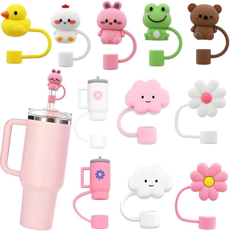 LDKEDKF 11Pcs Straw Cover for Stanley Cup, Silicone Straw Topper for Stanley Cup 30&40oz with Tumblers, 10mm 0.4in Lid Accessories (Reusable) - Product Image
