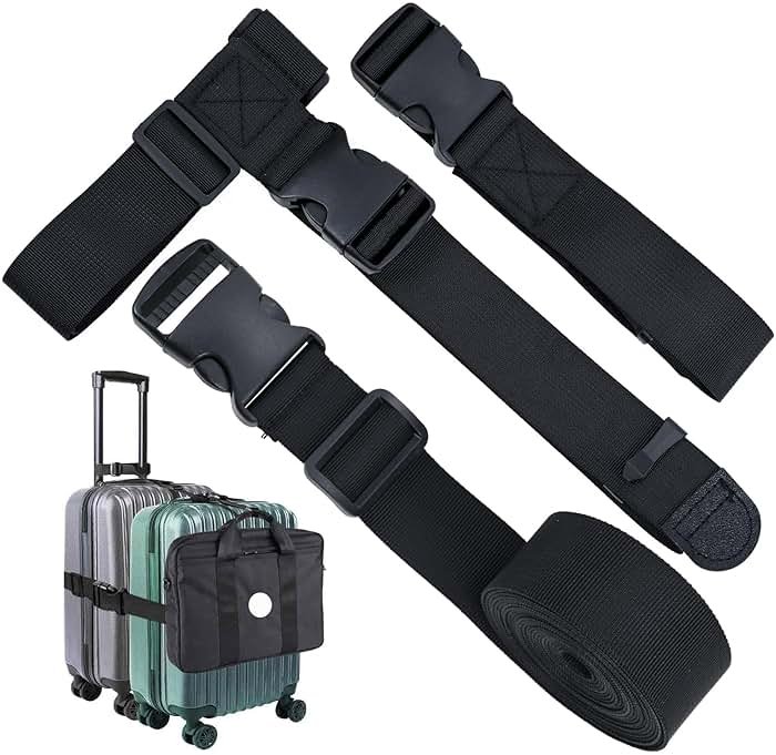 Add a Bag Luggage Strap - Heavy Duty Adjustable Suitcase Belt - Travel Accessory for 3 pcs Luggage Connecting - 3 Pack 1.5" W (Black) - Product Image