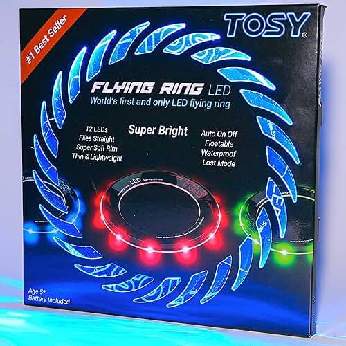 TOSY Flying Ring - 36 RGB Multicolor or 12 Monocolor LEDs, Super Bright, Lost Mode, Auto Light Up, Easter Basket Stuffers Gift for Kid/Teen/Boy/Girl, Safe, Waterproof, Pool/Beach/Camping Toy - Product Image