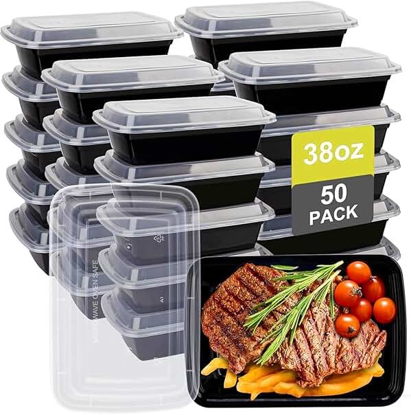 kkyvvy Meal Prep Containers 38oz 50 Pack Plastic To Go Food Containers, Disposable To Go Containers with Lids BPA Free, Microwave/Dishwasher/Freezer Safe - Product Image