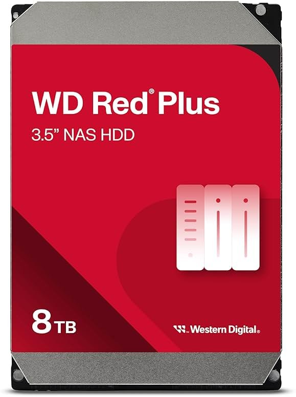 Western Digital 8TB WD Red Plus NAS Internal Hard Drive HDD - 5640 RPM, SATA 6 Gb/s, CMR, 256 MB Cache, 3.5" - WD80EFPX - Product Image