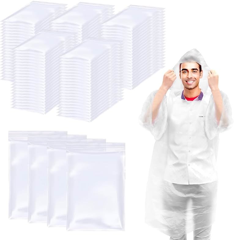 108 Pack Disposable Rain Ponchos for Adults Plastic Ponchos with Hood Raincoat Bulk for Men Women Camping Outdoor - Product Image