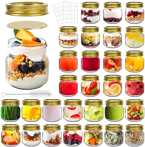 Betrome 8 oz Mason Jars, 30 Pack 240ml Glass Canning Jars with Regular Mouth Lids, Glass Storage Containers for Overnight Oats, Jam, Jelly, Honey, Beans, Spice, Wedding Party Favor, Shower Favor - Product Image