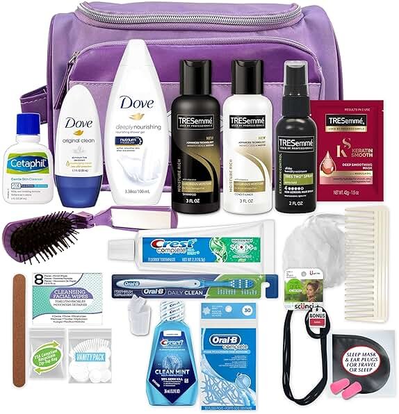 Convenience Kits International Women’s Super Premium 31 PC Travel Kit Featuring: Ensemble of Travel-Size Hair Care Products Plus Face, Body, Oral Care, Travel Essentials in Large Purple Toiletry Bag - Product Image
