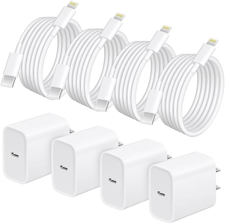 AISNI iPhone Charger Fast Charging 4 Pack 20W PD USB C Charger Block with 6 FT MFi Certified iPhone 14/13 Fast Charging Cable Compatible for iPhone 14/13/12/11 Pro Max/Xs Max/XR/X,iPad-White - Product Image