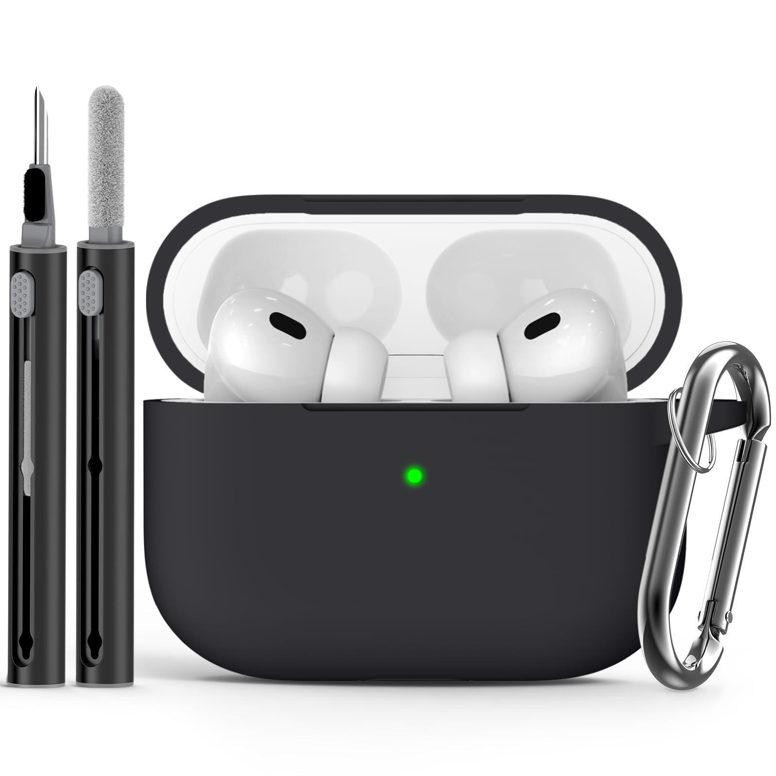 Ljusmicker for AirPods Pro Case Cover with Cleaner Kit,Soft Silicone Protective Cover for Apple AirPod Pro 2nd/1st Generation Case for Women Men,AirPods Pro 2/Pro Case Accessories with Keychain-Black | Cleaner Kit - Product Image