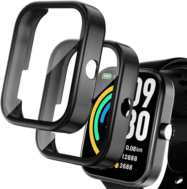 Polyjoy 2 Pack Protective Case Compatible with TOZO S3 Smart Watch - Hard PC Bumper Cover Built-in Tempered Glass Screen Protector - Not for TOZO S2/S4 - Black*2 - Product Image