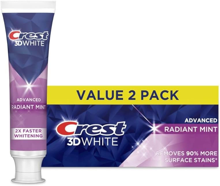 Crest 3D White Advanced Teeth Whitening Toothpaste, Radiant Mint, 3.3 oz, Pack of 2 - Product Image