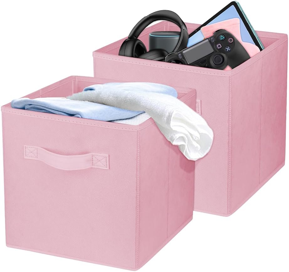 Zuihug 2 Pcs Storage Cubes, 10.5 Inch Collapsible Storage Bins, Fabric Foldable Bins for Organization, Durable Storage Bins for Closet, Shelves, Offices (Pink) - Product Image