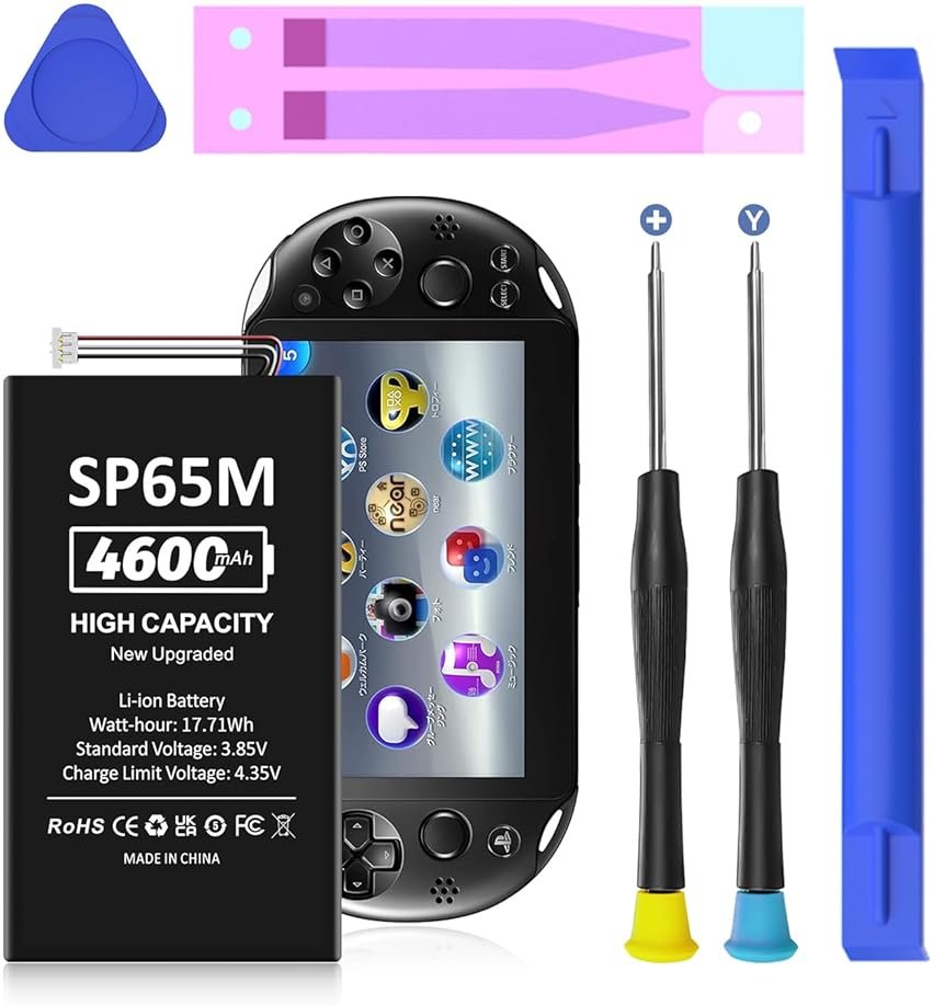 SHENMZ 4600mAh Battery for Sony PS Vita 1000, [2026 Upgraded] 0 Cycle Replacement for PlayStation Vita PCH-1001/1006/PSV 1000 SP65M, with Repair Tool Kit - Product Image