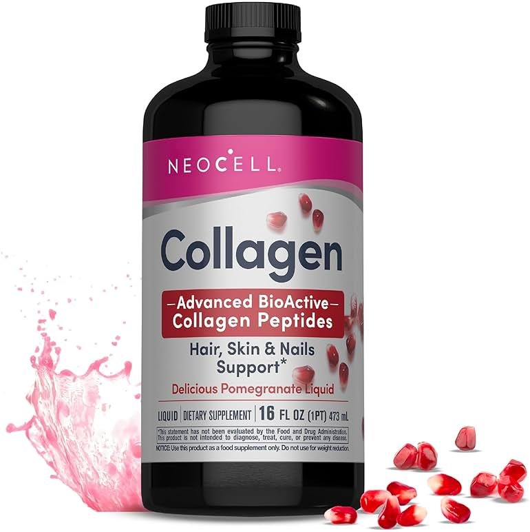 NeoCell Liquid Collagen, Skin, Hair, Nails and Joints Supplement, Includes Fruit Juice Concentrates and Green Tea Blend, Pomegranate, 16 oz., 1 Bottle - Product Image