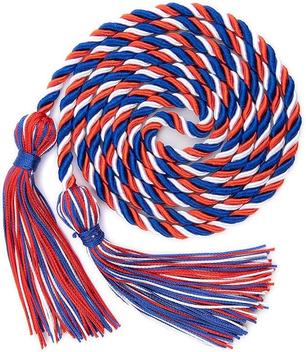 Graduation Honor Cords, Blue Red White Honor Cords, 2026 Graduation Cords with Tassel, Grad Cords, 67" Long Braided Cords for Bachelor Gown Graduation Decorations for Student Master Doctoral - Product Image
