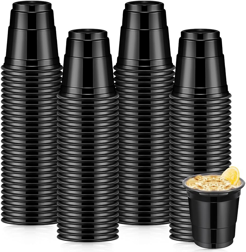 Roshtia 100 Pcs Graduation 2 oz Plastic Cups Mini Disposable Shot Cups Small Plastic Shot Glasses for Birthday Graduation Party Beer Taste Serving Snacks Samples Tastings(Black) - Product Image