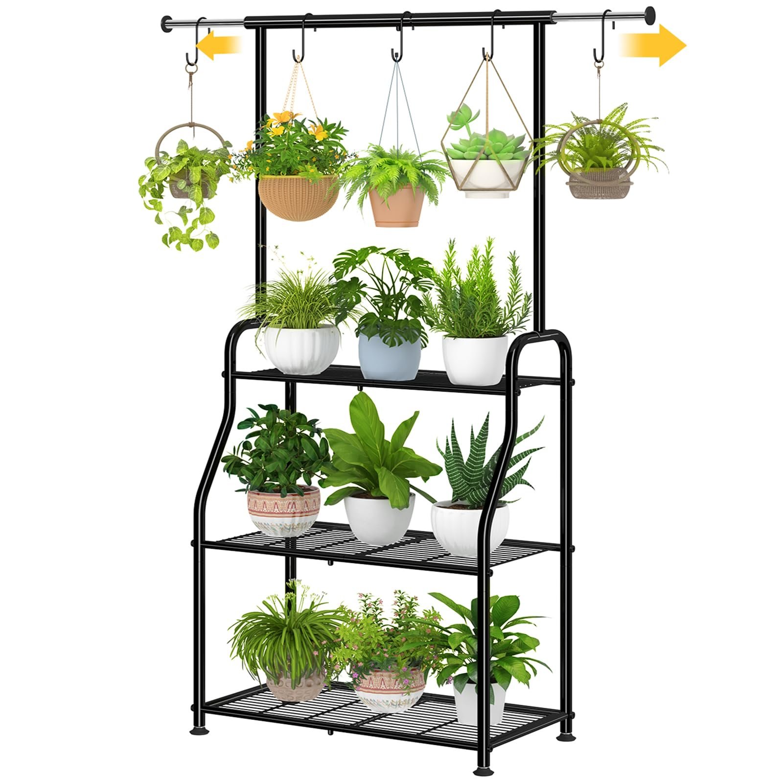 Simple Trending Plant Stand Indoor Outdoor, Heavy Duty Metal 3 Tiered Hanging Plant Shelf for Multiple Flower Planter Holder Tall Large Rack for Living Room Garden Balcony, Black - Product Image