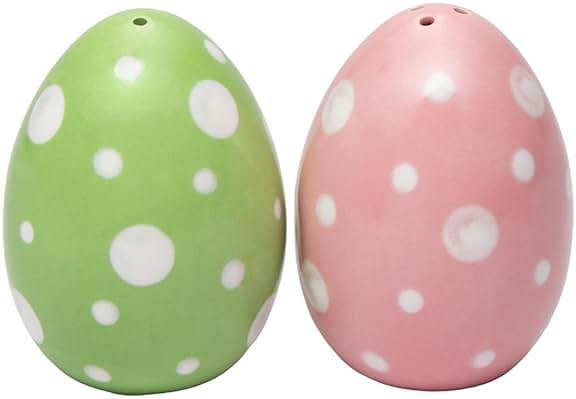 21040 Fine Ceramic Pink & Green Easter Egg Salt & Pepper Shakers Set, 2-3/4" H - Product Image