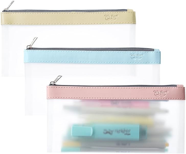 Mr. Pen- Clear Pencil Pouch, 8.50"x4.25", 3 Pack, Durable TPU Material, Medium Water-Resistant Pencil Bags with Smooth Zipper, Multipurpose Clear Pouch for Stationery, School, Office, Travel Supplies - Product Image