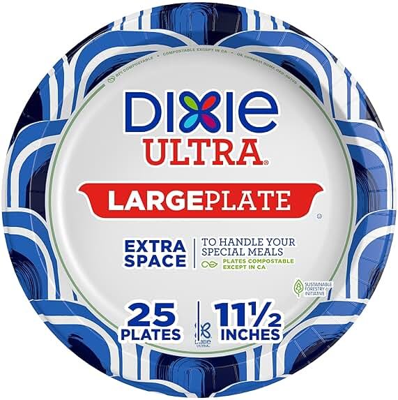 Dixie Ultra, Large Paper Plates, 11 Inch, 25 Count, 3X Stronger*, Heavy Duty, Microwave-Safe, Soak-Proof, Cut Resistant, Great for Heavy, Messy Meals - Product Image