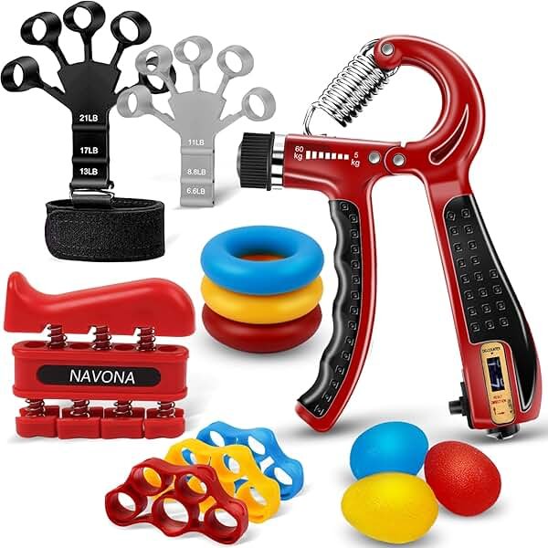 13 PCS Grip Strength Trainer Kit, Hand Gripper Strengthener, Forearm Strengthener, Finger Strengthener, Finger Exerciser, Stress Relief Ball, Forearm Workout Ring for Muscle Building and Injury Recover - Product Image