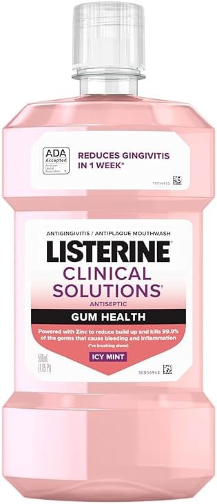 Listerine Clinical Solutions Mouthwash Gum Health Antiseptic, Antigingivitis and Antiplaque Oral Rinse Helps Prevent Buildup and Immediately Kills Germs for Healthier Gums, ICY Mint, 500 mL - Product Image