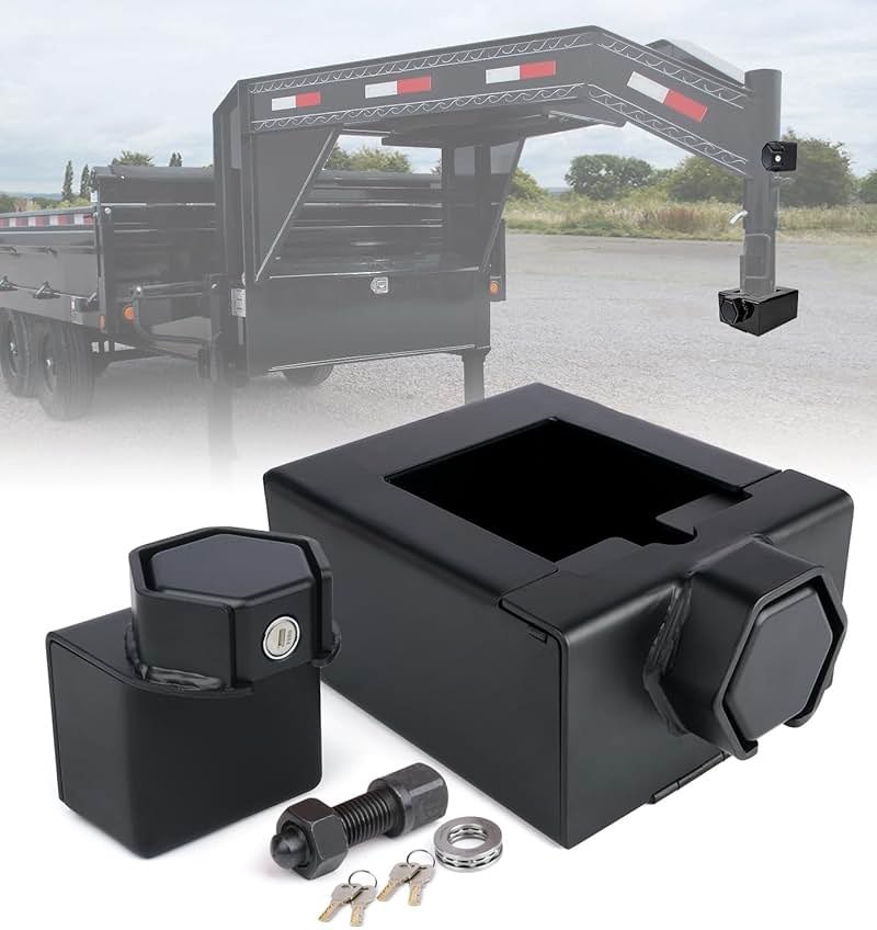 Aupar Patent-Designed Gooseneck Trailer Lock Kit Fit for Most 7-Inch Bottom Plate Couplers, Heavy Duty Trailer Lock Fit Square & Round Trailer Tube - Black - Product Image