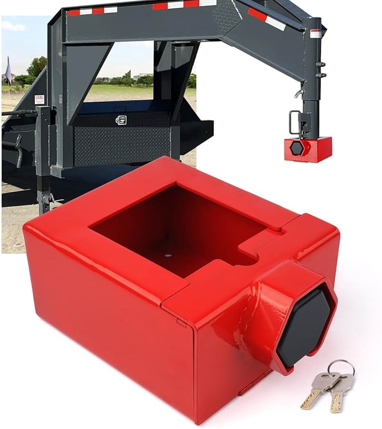 Aupar Patent-Designed Gooseneck Trailer Lock - Fit Most 7-Inch Bottom Plate Couplers, Heavy Duty Lock for Square & Round Trailer Tube - Red - Product Image