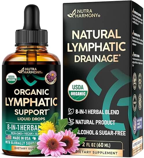 USDA Organic Lymphatic Drainage Supplement - Echinacea | Elderberry | Dandelion | Rosehip | Cleavers | Calendula | Burdock - Lab Tested - Lymph System Drops - Immune Support, Cleanse & Detox, 2 fl oz - Product Image