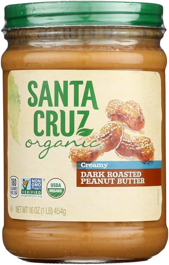Santa Cruz - Organic Creamy Dark Roasted Peanut Butter - 3 Pack (16 oz per jar) - Plus GTF Sticker & Chocolate Starlight Mint - Product Image
