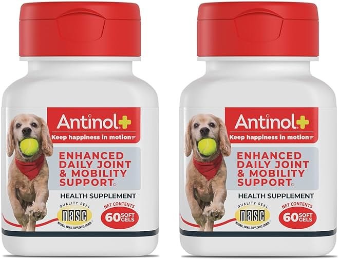 Antinol Plus, Mobility, Hip, and Joint Supplement for Dogs, Green-Lipped Mussels and Krill Oil - Dog Joint Supplement, Better and Faster Than Glucosamine and Chondroitin, 120 Soft Gels - Product Image