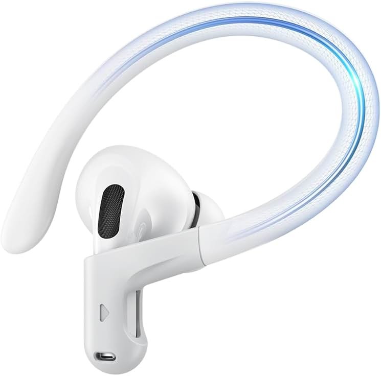 Gcioii Memory Titanium Alloy Ear Hooks for AirPods Pro 3, AirPods Pro 2, AirPods Pro & AirPods 3, Anti-Slip Sport Accessories [Added Anti-Lost Lanyard] Comfortable Secure Fit, White - Product Image
