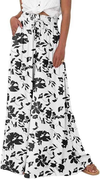 BTFBM Wide Leg Palazzo Pants for Women 2026 Summer Spring Casual High Waisted Flowy Trousers Boho Beach Vacation Outfits - Product Image