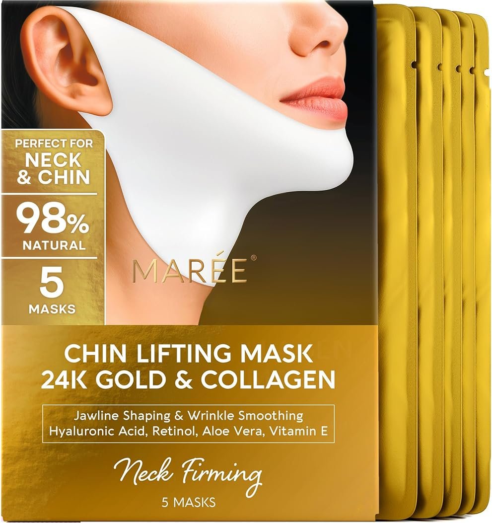 MAREE V Line Lifting Mask with 24K Gold – Deep Collagen Face Mask for Women – Jawline Shaper Mask with Retinol & Hyaluronic Acid – Neck Tightening & Firming - Double Chin Strap for Face Lift - Product Image