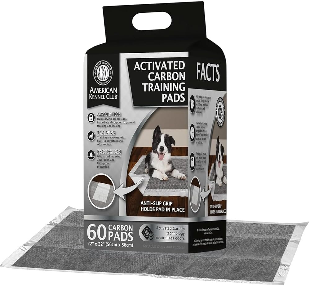American Kennel Club Charcoal Puppy Training Pads, with Anti-Slip Adhesive Backing, Quick Dry Gel and Activated Carbon Odor Control (Charcoal, 22" x 22" - Pack of 60) - Product Image