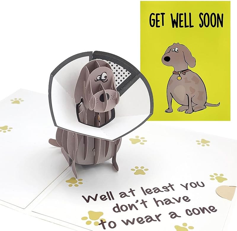 mmuue Funny Pop Up Get Well Soon Card, Humorous 3D Speedy Surgery Recovery Card for Friends Patient, Lovely Sympathy Cards for Men Women, At Least You Don't Have to Wear A Cone, Pug Cone Card - Product Image