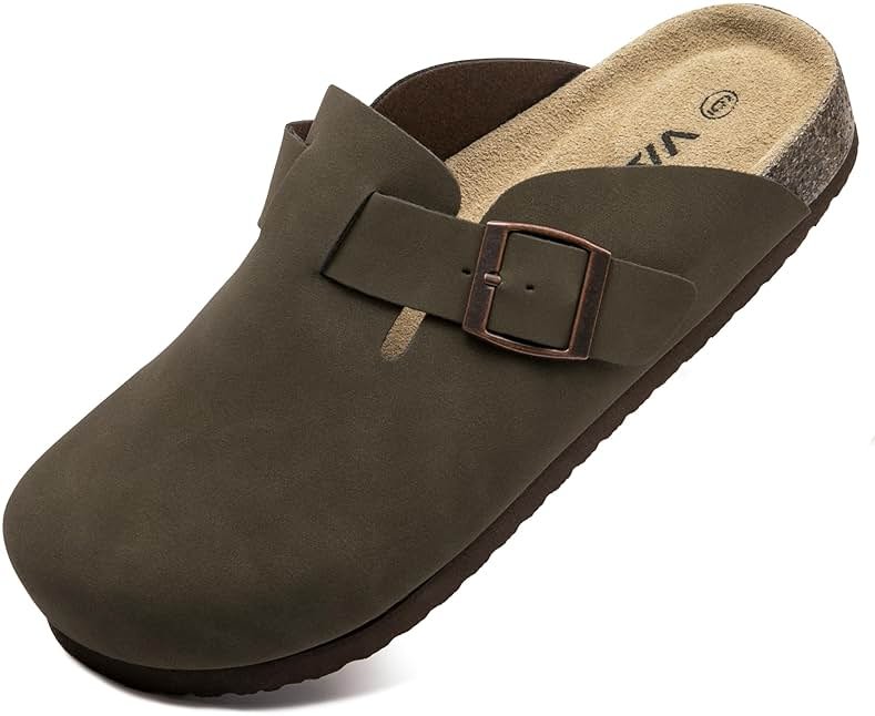 Vayfio Suede Clogs Potato Shoes Cork Footbed Sandals Comfort Mules with Arch Support Slip On Slippers - Product Image