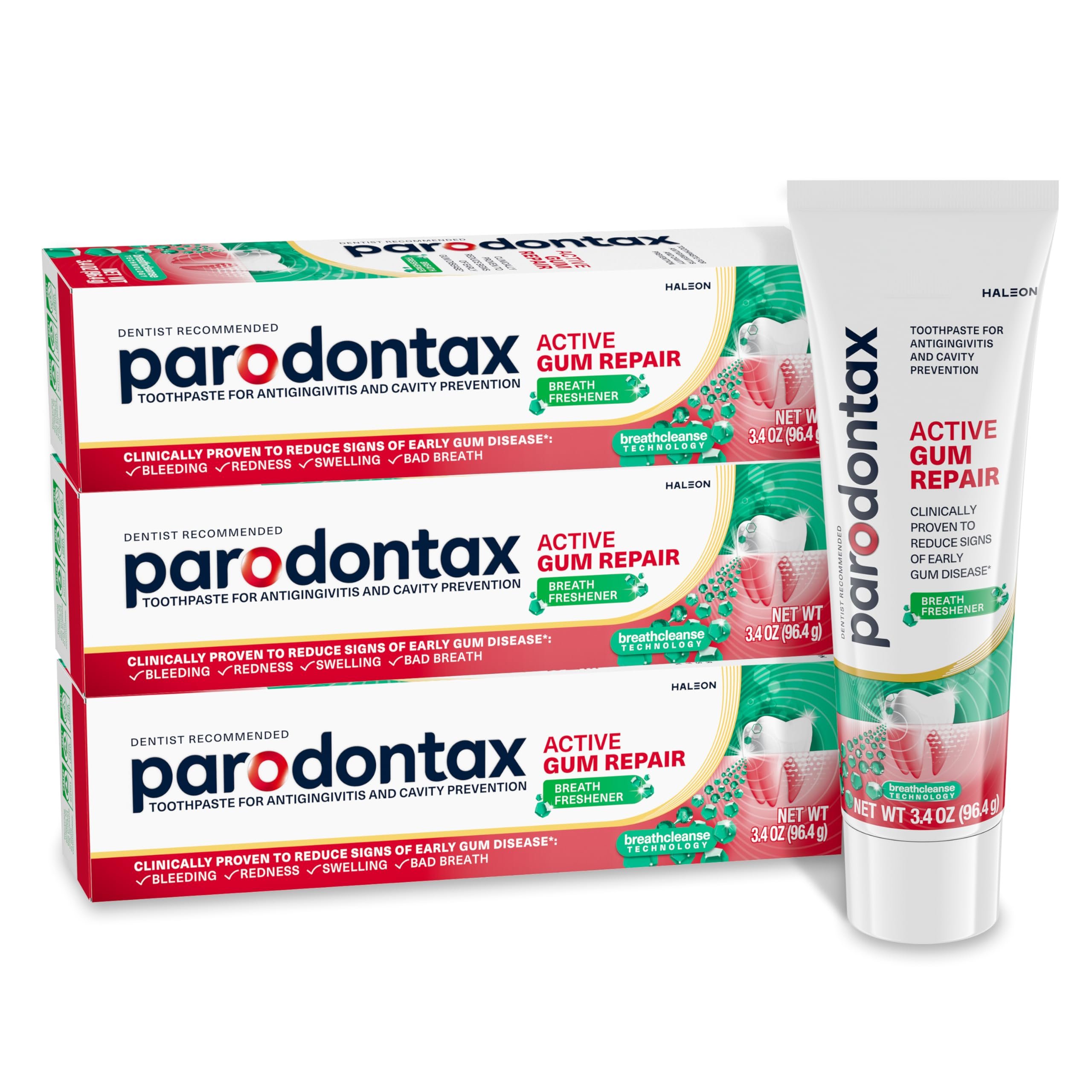 Parodontax Active Gum Repair Breath Freshener Toothpaste, Clinically Proven to Reverse Signs of Early Gum Disease, 3.4 oz (3 Pack) - Product Image