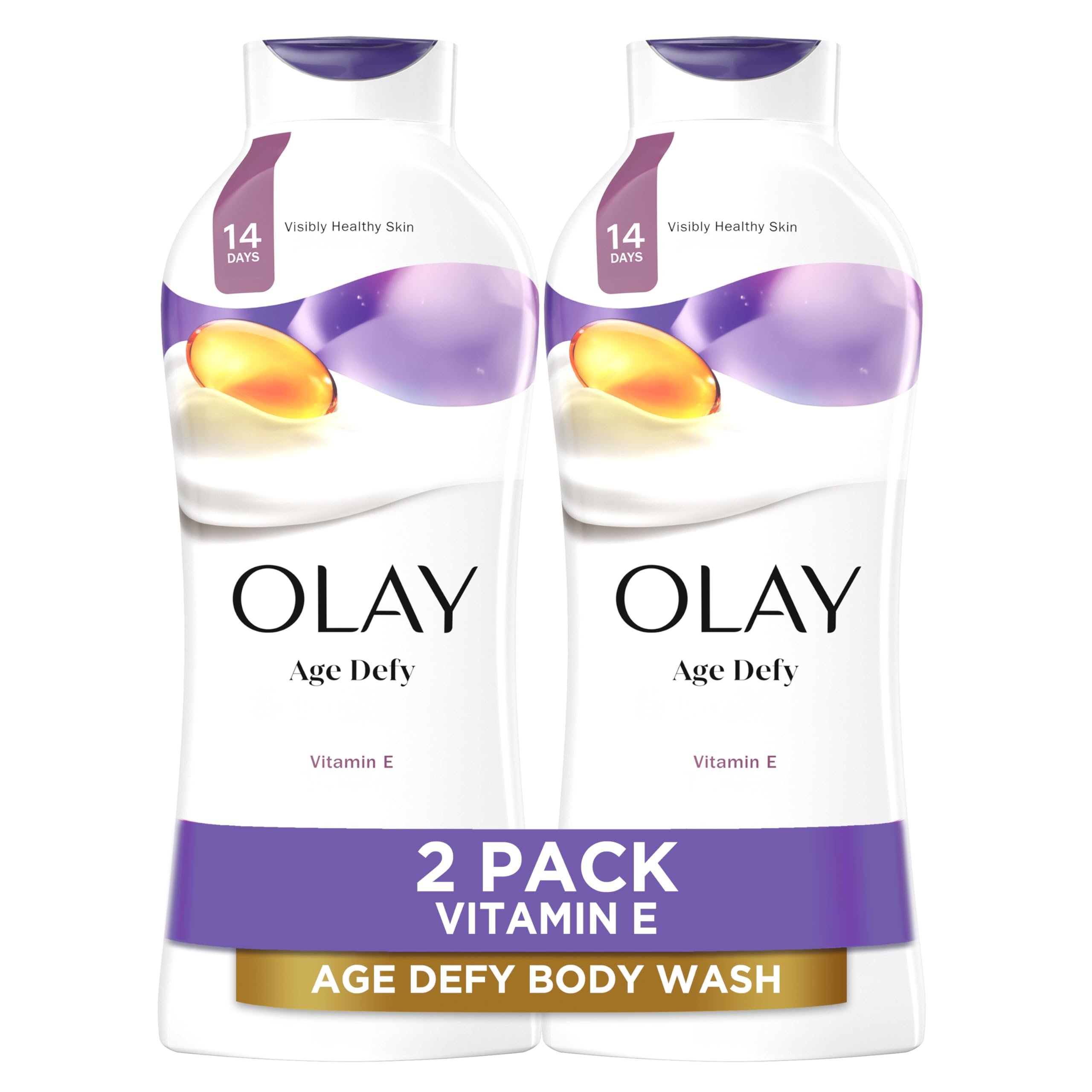 Olay Body Wash for Women, Age Defying with Vitamin E, 24hr Moisturizing, Hydrating & Refreshing, B3 Vitamin Complex, Free of Parabens & Phthalates, for All Skin Types, Scented, 22 fl oz (Pack of 2) - Product Image