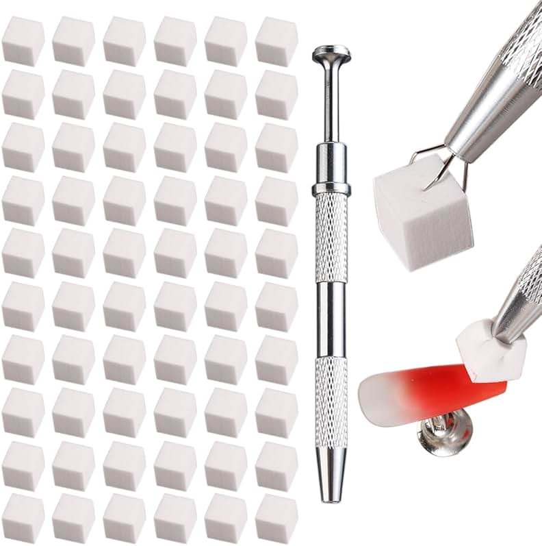 Fcozpjk Soft Sponges with Grabbing Pen for Ombre and Aura Nail Art with Brush, Professional Manicure Nail Art Tools Accessories Supplies, 100 Pieces - Product Image