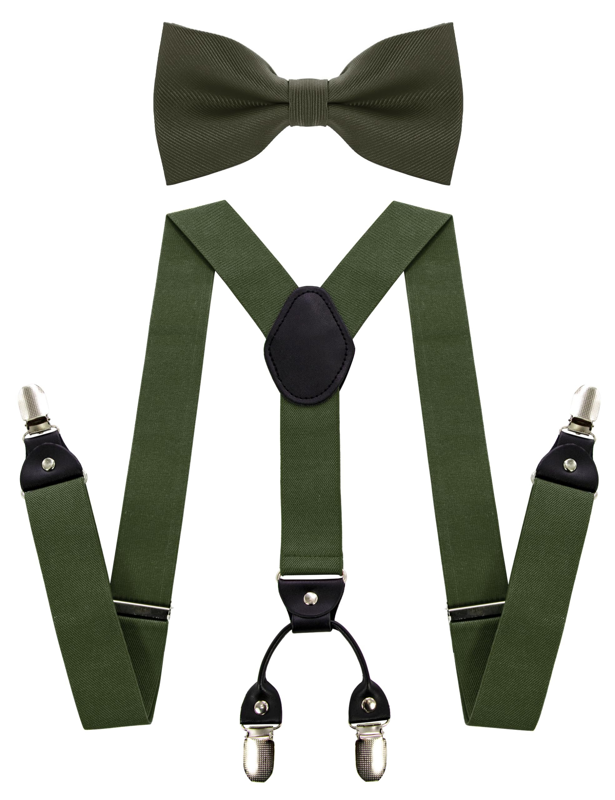 JEMYGINS Solid Color Suspender and Silk Bow Tie Sets for Men - Product Image