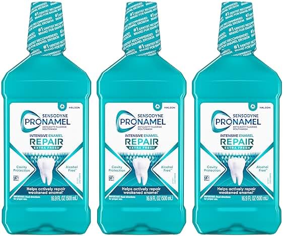 Sensodyne Pronamel Intensive Enamel Repair Alcohol-Free Mouthwash to Help Actively Repair Enamel and Protect Against Cavities, Extra Fresh, 16.9 fl oz (3 Pack) - Product Image