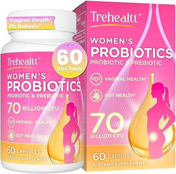 Trehealtt 70 Billion CFUs Vaginal Probiotics, PH Balance with Probiotic & Prebiotic & D-Mannose, Women Probioticos for Odor & Flora, Yeast, vag, Urinary Health, GMO-Free, 60 Days Supply - Product Image