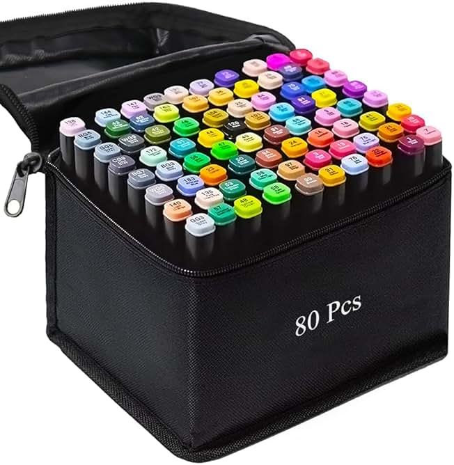 AMUIZC Alcohol Markers, 80 Colors Art Drawing Markers Set for Kids Adults Dual Tip Permanent Sketch Markers, with Organizing Case - Product Image