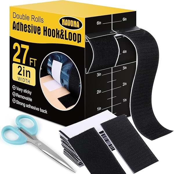 Navona 27Ft x 2 Inch Hook and Loop Strips with Adhesive, Heavy Duty Self Adhesive Tape with Back, Strong Sticky Back Fastener Roll for Home, Office, School, Crafting, Black - Product Image