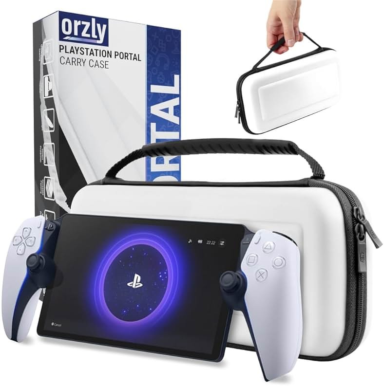 Carry Case designed for Playstation Portal remote player for PS5 Console holds accessories, Travel and Storage Protection for headset charger and more WHITE/BLACK - Easy Clean Case Gift box Edition - Product Image