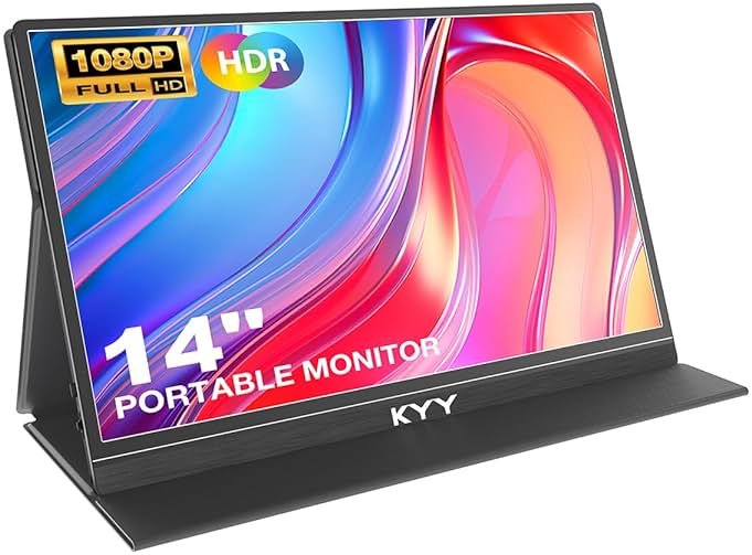 KYY Portable Monitor for Laptop, 14" FHD 1080P Travel Monitor, USB-C & HDMI Computer Gaming Screen with VESA Mount & Smart Cover, Dual Speakers, for Mac PC Phone Xbox PS5 Switch - Product Image