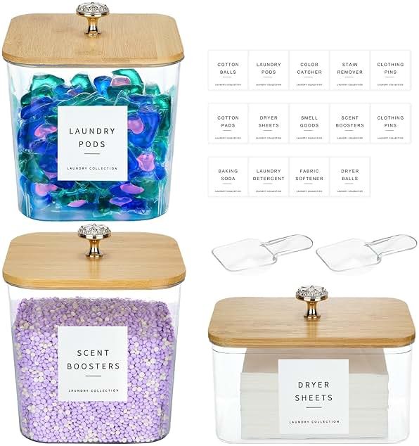 POLRAI 3 Pack Laundry Pod Containers and Dryer Sheet Holder, Laundry Room Organization Storage Containers with Lids and Labels for Detergent Pods Dry Sheet Organizing - Product Image