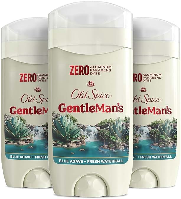 Old Spice GentleMan's Aluminum Free Dry Feel Deodorant for Men, 24/7 Lasting Freshness, Gentle on Skin with Skin Conditioners, Blue Agave + Fresh Waterfall Scent, 3.0 oz (Pack of 3) - Product Image