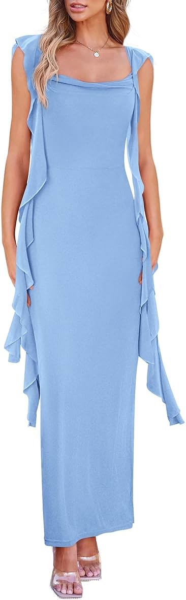 PRETTYGARDEN Women's 2026 Summer Wedding Guest Dress Sleeveless Ruffle Formal Cocktail Party Maxi Bodycon Dresses - Product Image