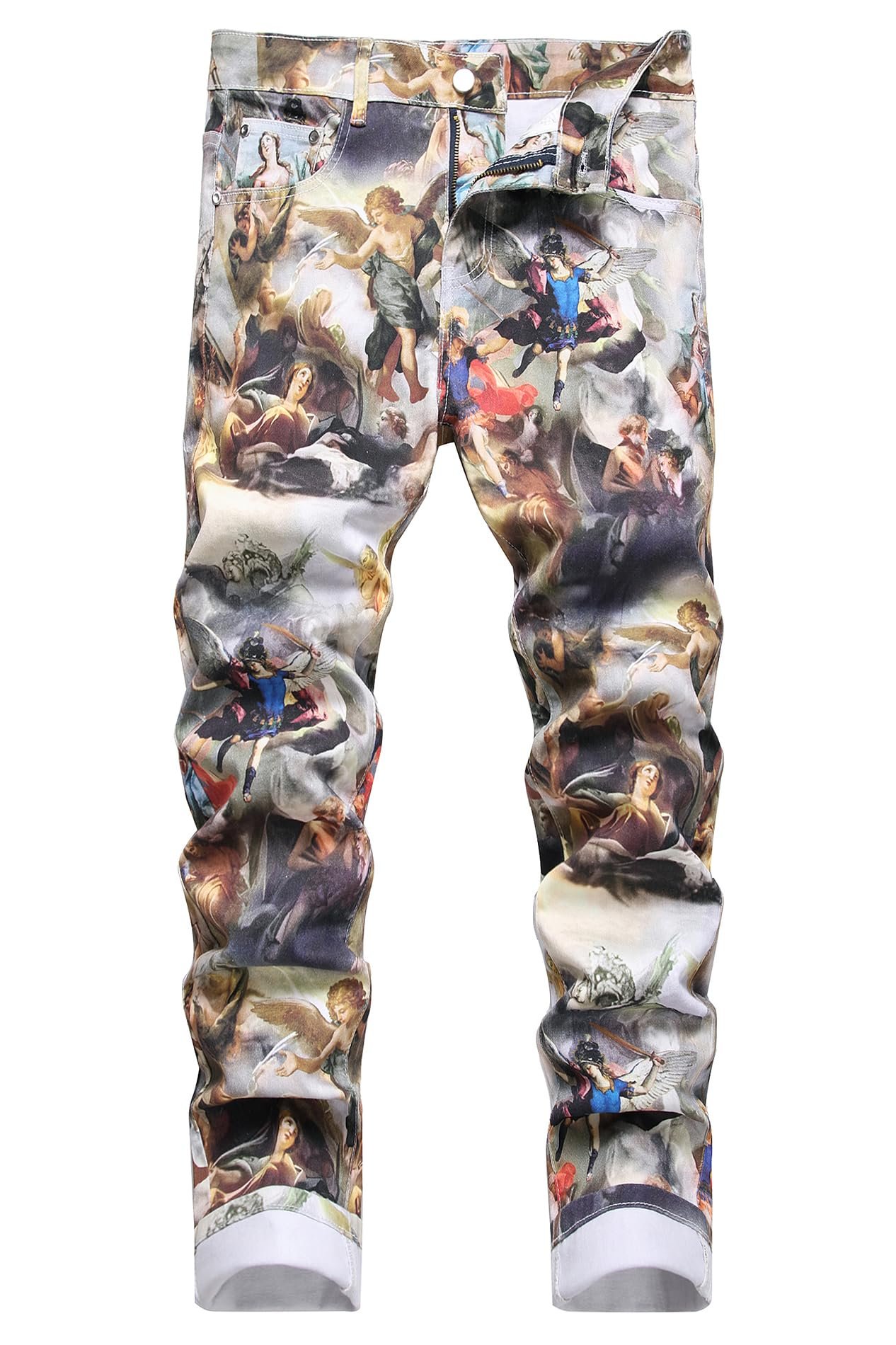 Baylvn Men's Casual Printed Slim Fit Jeans Skinny Denim Pants - Product Image